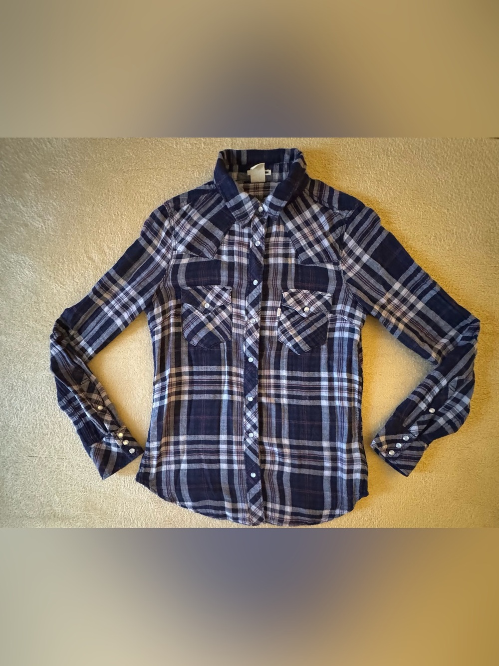 Levi's Navy, Maroon and White 100% Cotton Plaid Button-Down Shirt